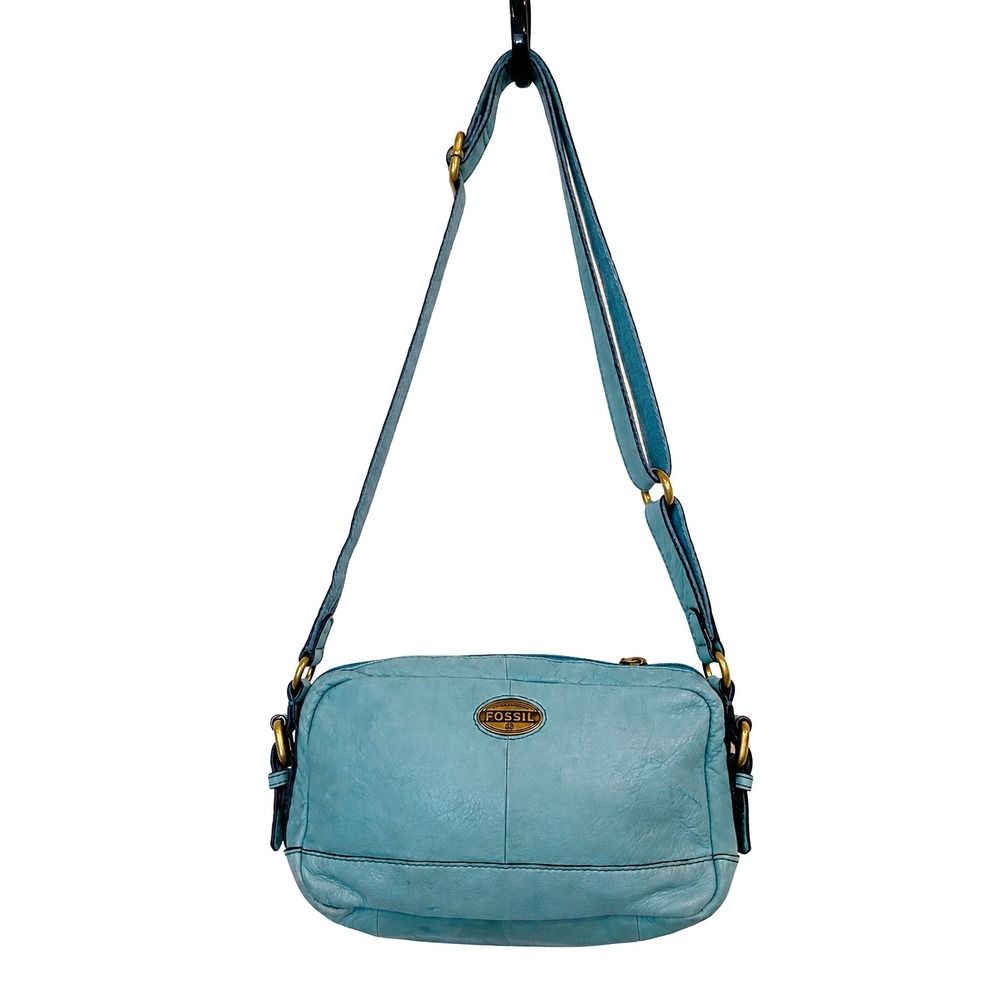 Fossil Aqua Leather Crossbody Bag with Gold Hardware - Picture 1 of 7